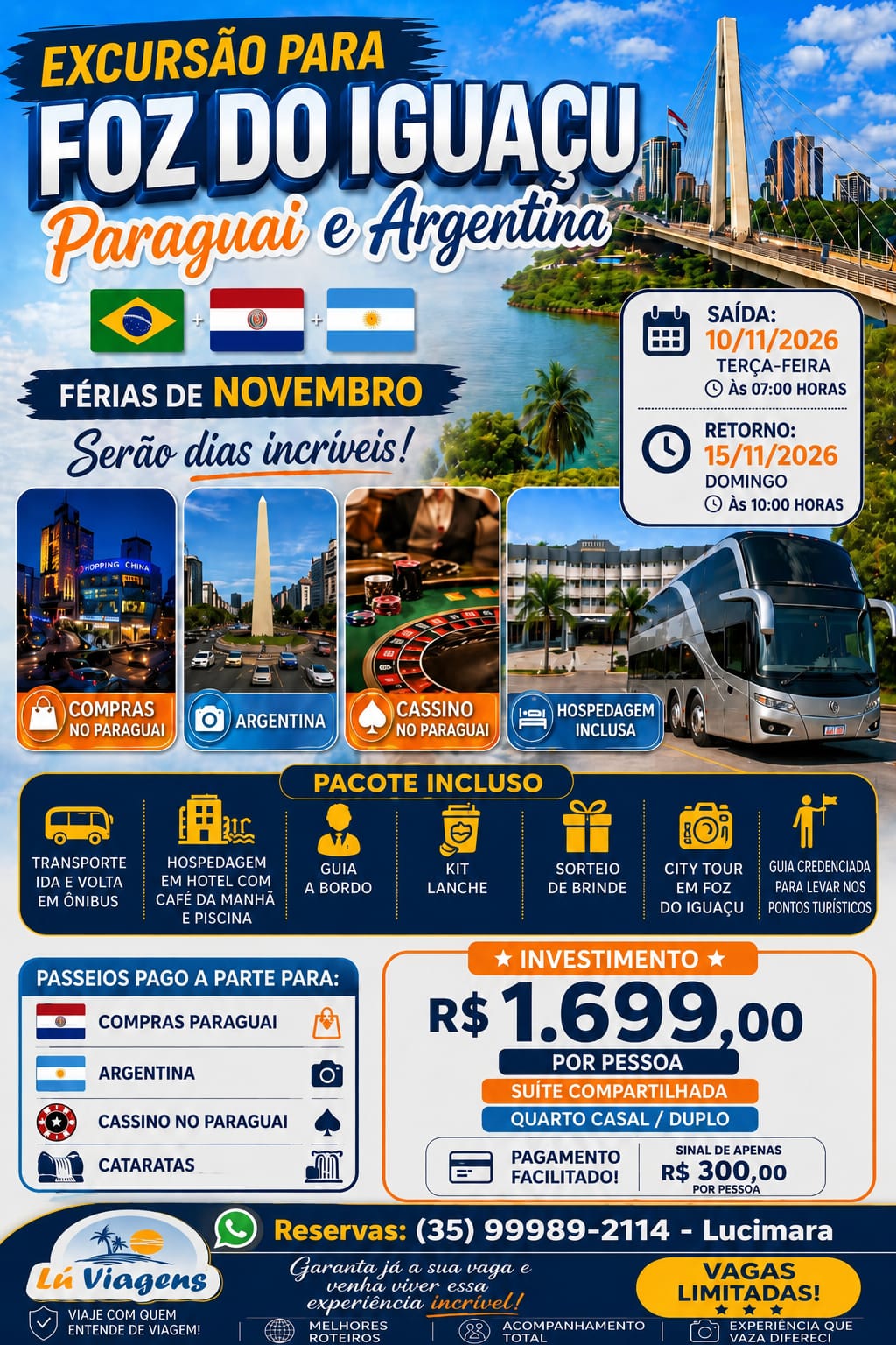 Flyer Foz do Iguaçu, Argentina e Cassino no Paraguai